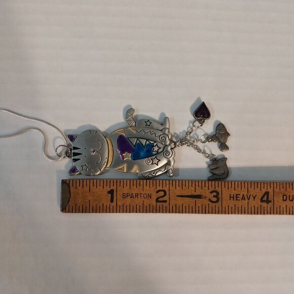 Enamel Cat Pendant Necklace With Charms Silver Tone - Picture 3 of 4